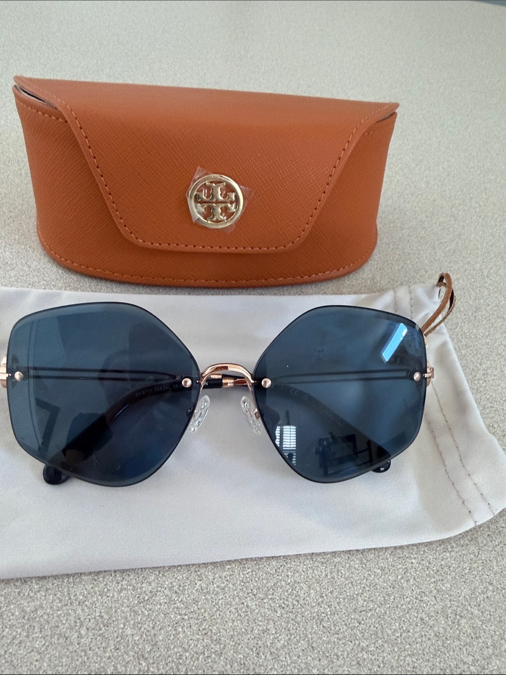 Tory Burch Blue Lens Sunglasses with Tan Case